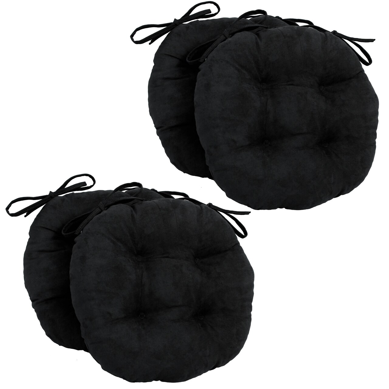 16-inch Solid Micro Suede Round Tufted Chair Cushions (Set of 4) - Black